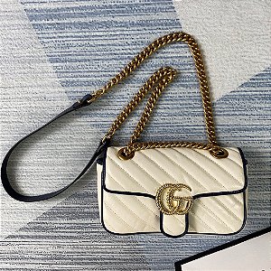 Bolsa Gucci GG Marmont Mini "White/Dark Blue"