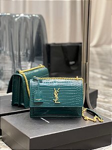 Bolsa Saint Laurent Sunset "Green Crocodile/Gold"