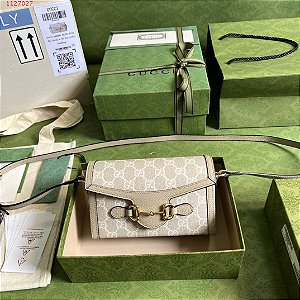 Bolsa Gucci Horsebit 1955 Mini "GG Supreme/Beige"