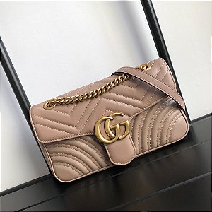 Bolsa Gucci GG Marmont Pequena Matelassé Chevron "Dusty Pink"