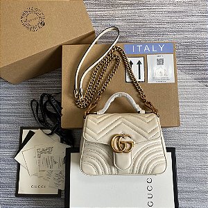 Bolsa Gucci Top Handle GG Marmont Chevron Matelassé "White"