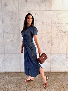 Vestido Longo em Jeans com Amarração