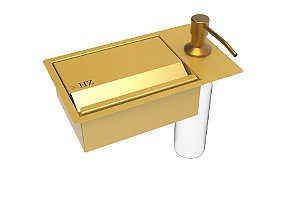 Porta Esponja Com Dispenser Detergente De Embutir Dourado