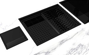 Kit Calha 50x40 C/ Tampa + Lixeira 3,9l Embutir Preta