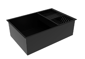 Kit Cuba 60x40cm + Cesto Escorredor Inox Preto Embutir Quadrada Gourmet