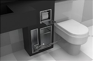 Kit Banheiro Embutido Inox– Lixeira 5,5L + Porta Escova Sanitária + Suporte Papel Higiênico