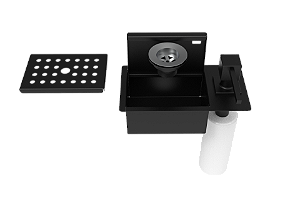 Porta Esponja 21x11cm C/ Dispenser Detergente Quadrado Inox Preto C/ Válvula de Escoamento