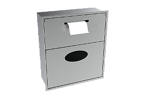 Lixeira Retangular 35x40cm Inox 5,5 L C/ Suporte Papel Higiênico Para Parede - Tampa Click