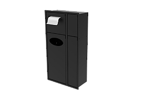 Lixeira Retangular Preta 6,8 L C/ Suporte Papel Higiênico + Porta Escova Sanitária + Armario Para Parede - Tampa Click