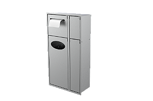 Lixeira Retangular Inox 6,8 L C/ Suporte Papel Higiênico + Porta Escova Sanitária + Armario Para Parede - Tampa Click