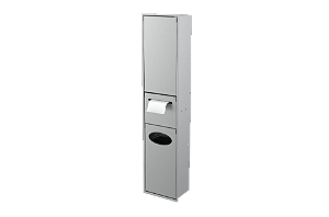 Lixeira de Parede Inox 5,5L com Tampa Click, Armário Integrado e Suporte para Papel Higiênico