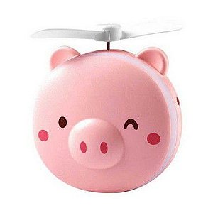 Ventilador Portátil Recarregável com Espelho e Led Porquinho Rosa - Keizechen