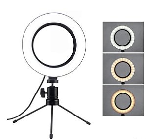 Ring Light Iluminador Self + Tripé de Mesa - Luz Led 6 polegadas - Keizechen