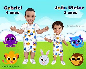 Caricatura com tema para festa duas crianças