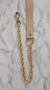 Alça P/ Bolsa de Tira de Couro Areia C/ Corrente Alumínio  ( Cores )