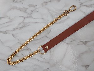 Alça P/ Bolsa de Tira de Couro Caramelo C/ Corrente Alumínio  ( Cores )