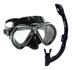 Kit Dry Onix Fun Dive Máscara + Snorkel Preto Dupla Válvula