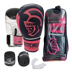 Kit Muay Thai Boxe Pretorian Luva Performance Rosa 10 OZ