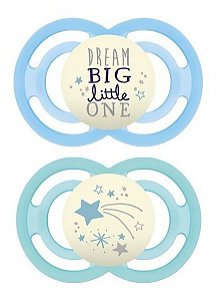 Kit Chupeta Mam Perfect Brilha No Escuro +6 M  Azul 2un 2981