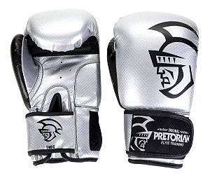 Luva Boxe/Muay Thai Pretorian Elite Prata e  Preto 12 Oz