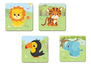 Kit 4 Quebra-Cabeça Infantil Três Peças Baby Animais