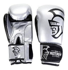 Kit Luva Boxe/Muay Thai Pretorian Elite Prata e Preto 14 Oz