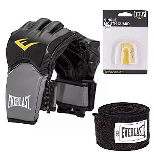 Kit Luva Everlast MMA Competição c/ Bandagem e Protetor Boca