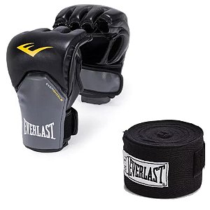 Kit Luvas Everlast MMA Competição & Par Bandagens 3 Metros