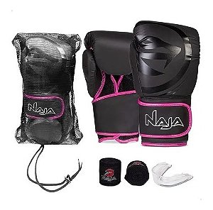 Kit Boxe e Muay Thai Naja Black Line com Bandagem e Bucal