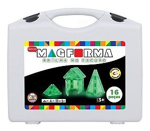 Brinquedo Magnético Mag Forma Maleta 16 Pç Brilha No Escuro