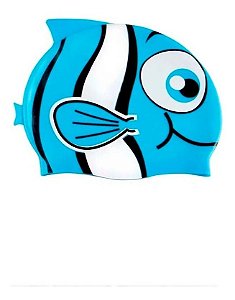 Touca Natação Infantil Silicone Resistente Peixinho Mor Azul