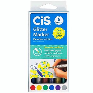 Marcador Artístico 1.0mm Glitter Marker 6 Cores CIS