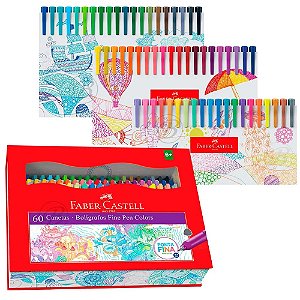 Kit Canetas Fine Pen Colors 0.4mm 60 Cores Faber Castell