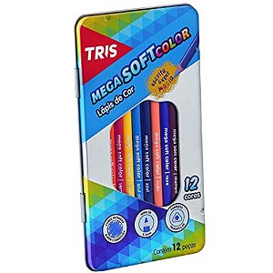 Lápis de Cor Mega Soft Color 12 Cores Tris Estojo Metálico