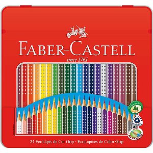 Lápis de Cor Grip 24 Cores Estojo Lata Faber Castell