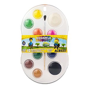 Kit Aquarela 12 Cores Com Pincel Acrilex