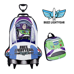 Kit Mala Infantil 3D Buzz Lightyear Toy Story com Rodinha Tripla + Mochila Infantil Diplomata Maxtoy