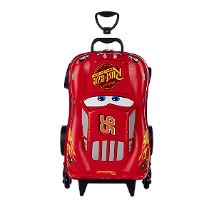 Kit Mala Infantil 3D Disney Carros McQueen Vermelho com Rodinha + Mochila Infantil Diplomata Maxtoy