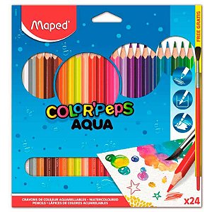 Lápis De Cor Color'Peps Aquarelável Caixa com 24 Cores + Pincel De Madeira