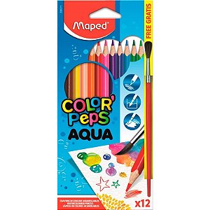 Lápis De Cor Color'Peps Aquarelável Caixa com 12 Cores + Pincel De Madeira