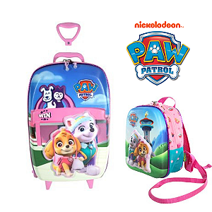 Kit Mala Infantil 3D Paw Patrol Pet Shop com Rodinha + Mochila Infantil Diplomata Maxtoy