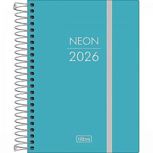 Agenda Costurada Diária 11,7x 16,4 cm Neon AZUL 2026