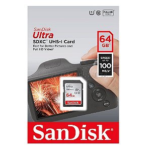 Cartão de Memória SanDisk 64GB SDXC UHS-I U1 Ultra - 100mb/s