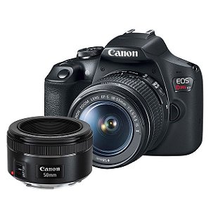 Canon EOS Rebel T7+ (Plus) com Lente 18-55mm f/3.5-5.6 IS II + Lente Canon EF 50mm f/1.8 STM