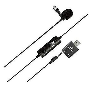 Microfone de Lapela Greika GK-LM1- para Notebook/PC/MAC com adaptador entrada USB - CABO 6MTS