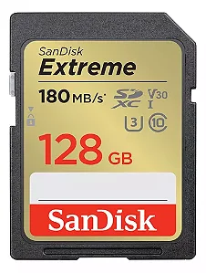 Cartão de Memória SanDisk 128GB UHS-I U3 Extreme Classe 10 SDXC - 180mb/s