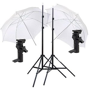 Kit de Iluminação F120- 2 Tripés 2 m + 2 Suportes de Sombrinha YA-421 + 2 Sombrinhas Difusoras 101 cm