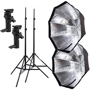 Kit de Iluminação F230 - 2 Tripés 2 m + 2 Suportes de Sombrinha YA-421 + 2 Octobox 80cm