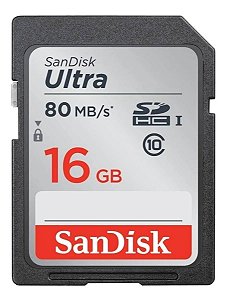 Cartão de Memória SanDisk 16GB SDHC Ultra Classe 10 - 80mb/s