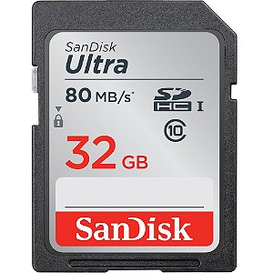 Cartão de Memória SanDisk 32GB SDHC Ultra Classe 10 - 80mb/s